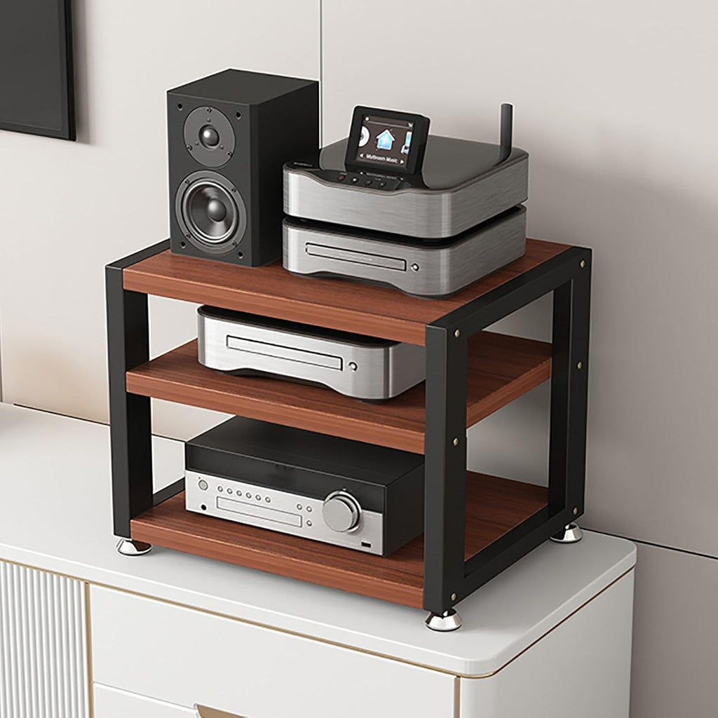 Small Media Stereo Stand Equipment Shelf - Free Standing Home & Commercial Audio Component Rack - Entertainment Stand with 25mm Thickened Plate for Soundbar, Woofer, 3-Tiers