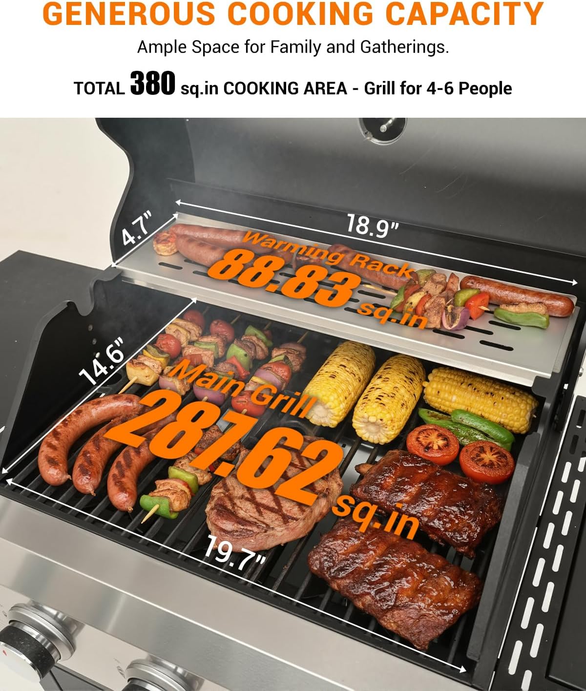 EUHOME 40,500 BTU 3-Burner Propane Gas Grill with Side Burner,Stainless Steel Outdoor BBQ Grill Portable with Wheels and Cast Iron Grates for Patio Garden Barbecue Cooking
