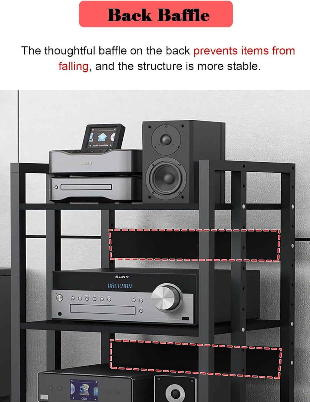 Stereo Cabinet Media Storage Stands with Storage Drawers, 5 Tier Vintage Audio-Video Media Stand, Home Theater Cabinet Electronics Equipment Shelf Tower (Size : 5-Tier (A))