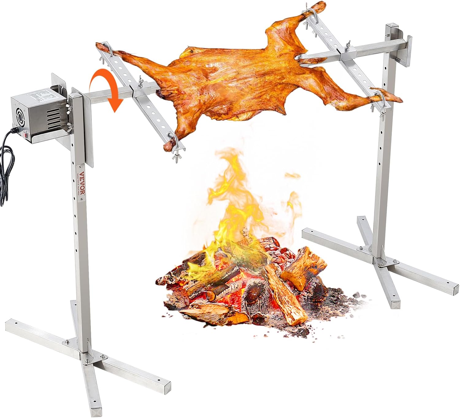 VEVOR Electric BBQ Rotisserie Grill Kit, 52 Inch 88 lbs Capacity, Automatic 38W Motor Height Adjustable Universal Roaster Stand, Stainless Steel Grilling Kit, Spit Rod with Heat Shield for Pig Lamb