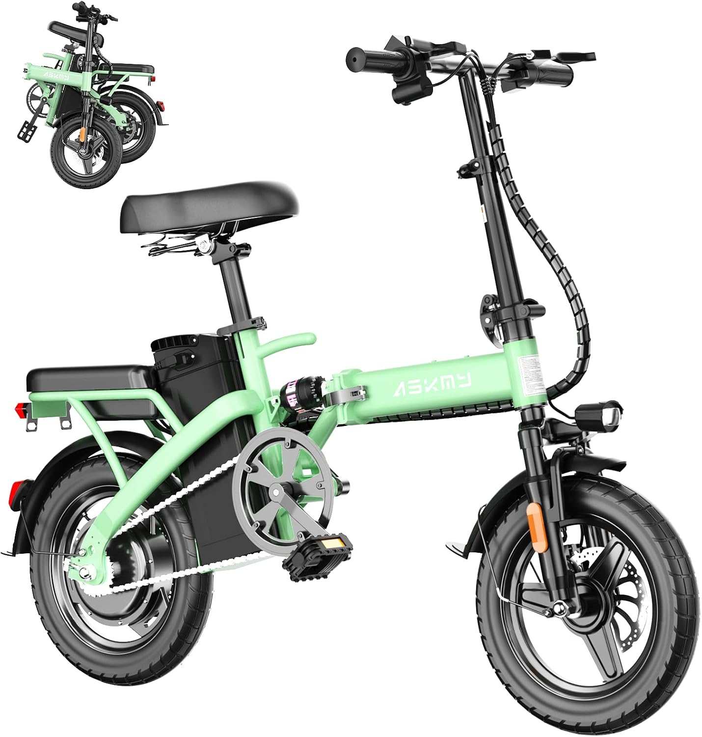 Foldable Electric Bike for Adults and Teens, 740W Peak Motor Ebike with 48V 10AH/20AH Removable Battery, 30-60 Miles PAS Range, 14' Folding Mini E-Bike, 20MPH Electric Bicycle for Daily Commuting