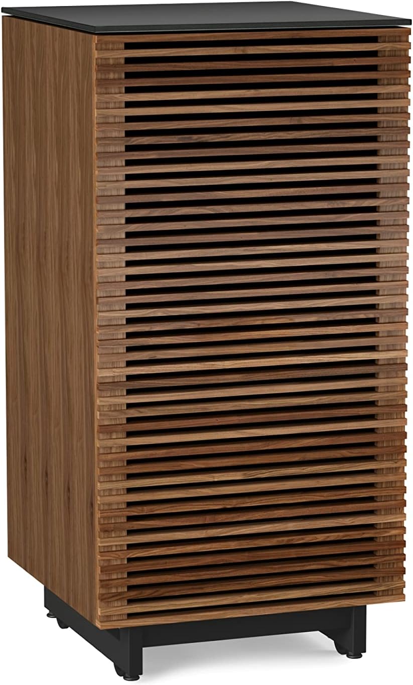 BDI Furniture Corridor 8172-22'' Audio Cabinet with Flow-Through Ventilation, Cable Management, Adjustable Shelves, Louvered Doors, Satin-Etched Tempered Glass Top, Natural Walnut