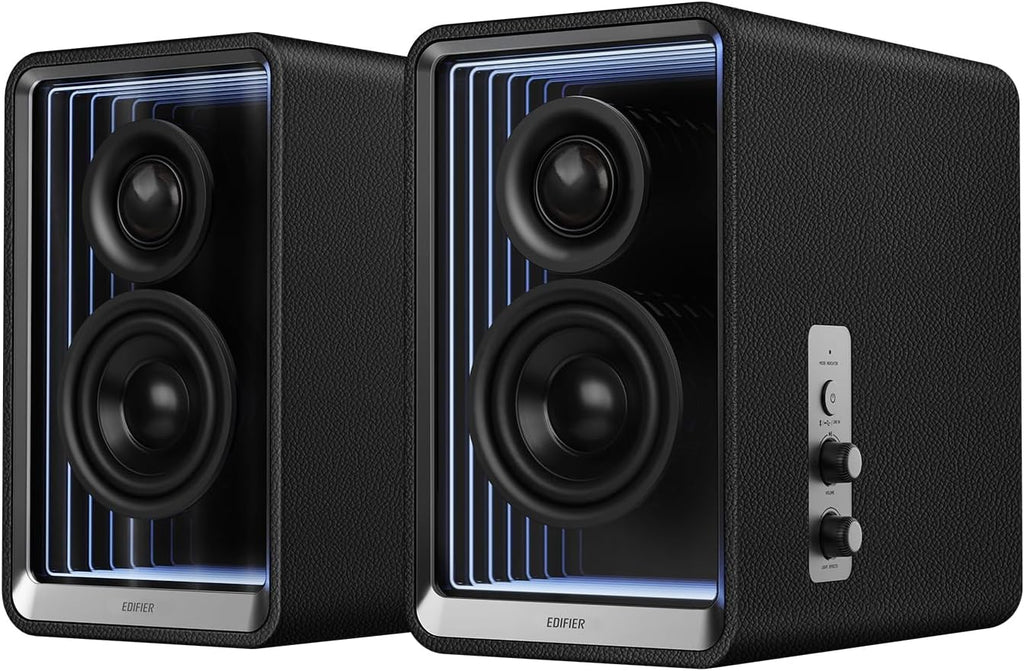 Edifier QR65 Desktop Active Monitor with 2.75' Long-Throw Aluminum Diaphragm mid-Low Drivers, Hi-Res Audio, Brilliant Light Effects, 70W Output Power Bluetooth Speakers with Stands - Black