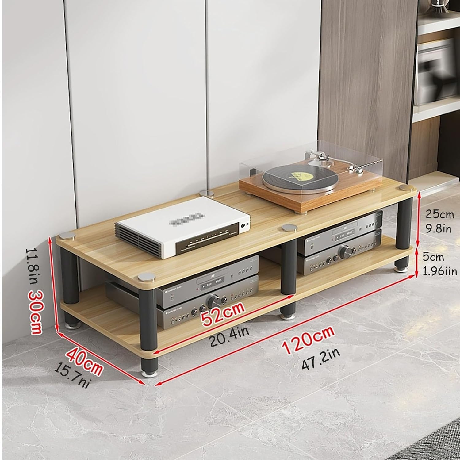 AV Media Stand, Audio Rack Corner Component Cabinet, Open Storage Shelf, Power Amplifier Shelf Equipment, TV Printer Storage Stand, for Home, Office(Natural,2 Tier 30CM/11.8in)