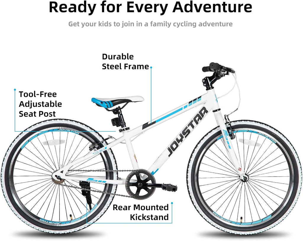 JOYSTAR Lubbock 20 24 Inch Kids Bike for Boys & Girls Ages 7-12 Years Hardtail Mountain Bike for Kids with 1-Speed/7-Speed Drivetrain, White Wall Knobby Tires, Kids' Bicycle