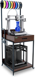 PT2GO Heavy Duty 3D Printer Table Stand with Wooden Drawer, Dual Desk 3D Printer Table, Rolling Filament Spool Holder with Power Hub for Garage Office Workshop