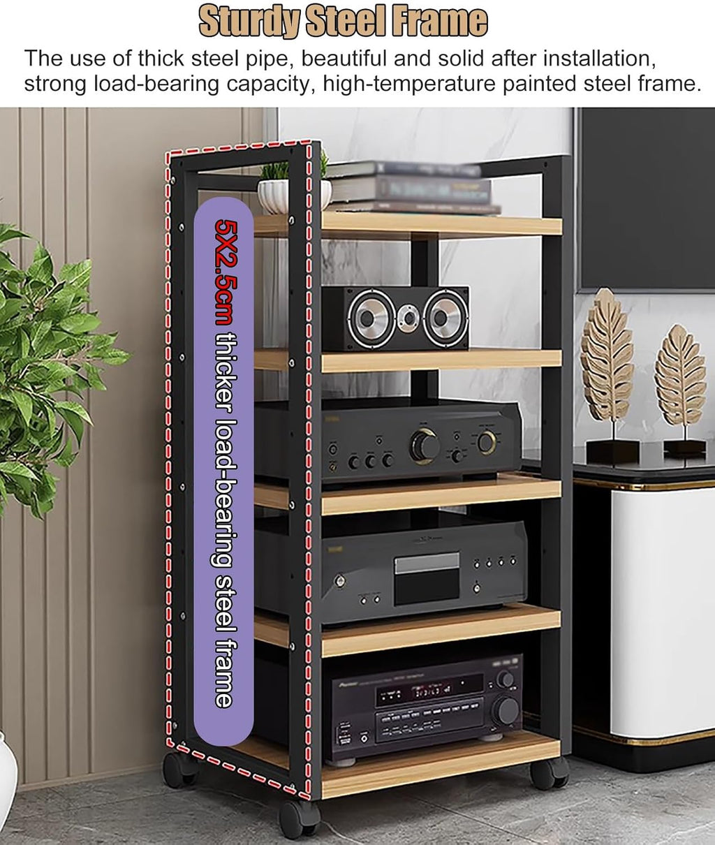 Audio Component Rack Media Stereo Stand Equipment Shelf 3 4 5 Tier, Free Standing Heavy Duty Media Storage Stands on Wheels, Commercial Home (Color : White-#2, Size : 5 Layer) (White #2)