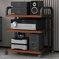 Multimedia HiFi Rack with Wheels, 3/4/5-Tier Stereo Component Storage Shelf, Carbon Steel Audio Stand for Living Room & Bedroom, 65CM Height (3-Tier)