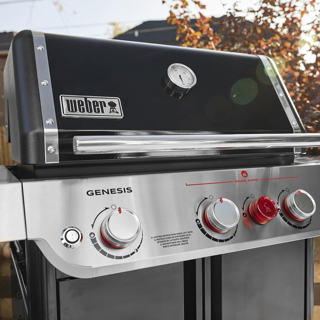 Weber Genesis E-325 Liquid Propane Gas Grill for Outdoor Cooking, 3 Burners, Black – Porcelain-Enameled, Cast-Iron Grates, PureBlu Burners & Sear Zone