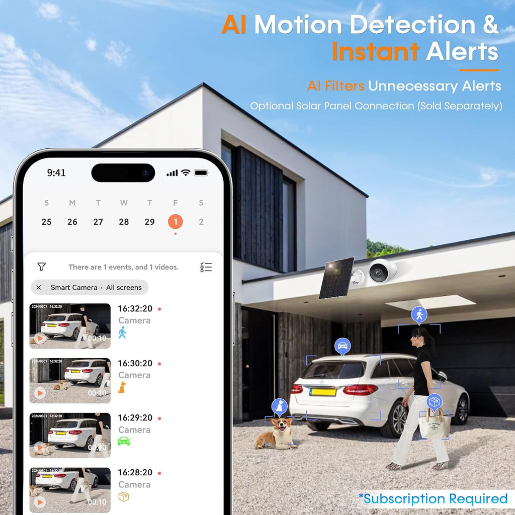 AMTIFO Security Cameras Wireless Outdoor Magnetic - 4-Pack Install-Free Indoor Smart 2K WiFi - Long Battery Life Powered Wireless Security Camera with AI Motion Detection