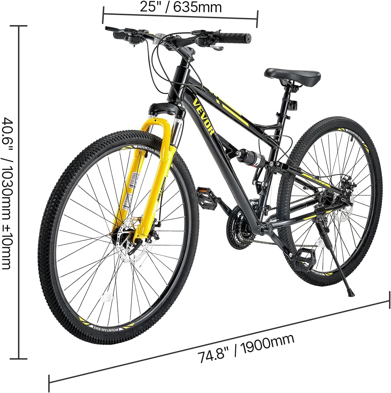 VEVOR Mountain Bike for Men/Women, 20'/26'/29' Sizes, 7/21/24 Speed Twist Shifting, Front or Dual Suspension, Dual Disc Brakes, Comfort Saddle, Sleek Colors