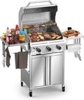 Electactic Propane Gas Grill, 3-Burner 24,000 BTU Stainless Steel BBQ Grill with Foldable Shelf for Outdoor Barbecue and Cooking
