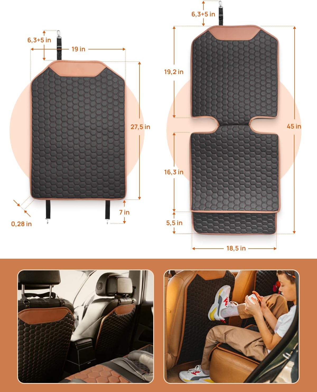 Owleys Set Seat Back Organizer & Car Seat Protector Hexy Waterproof & Non-Slip Protector for Child Car Cushion for Leather and Fabric Seats (Hexy Set 2)