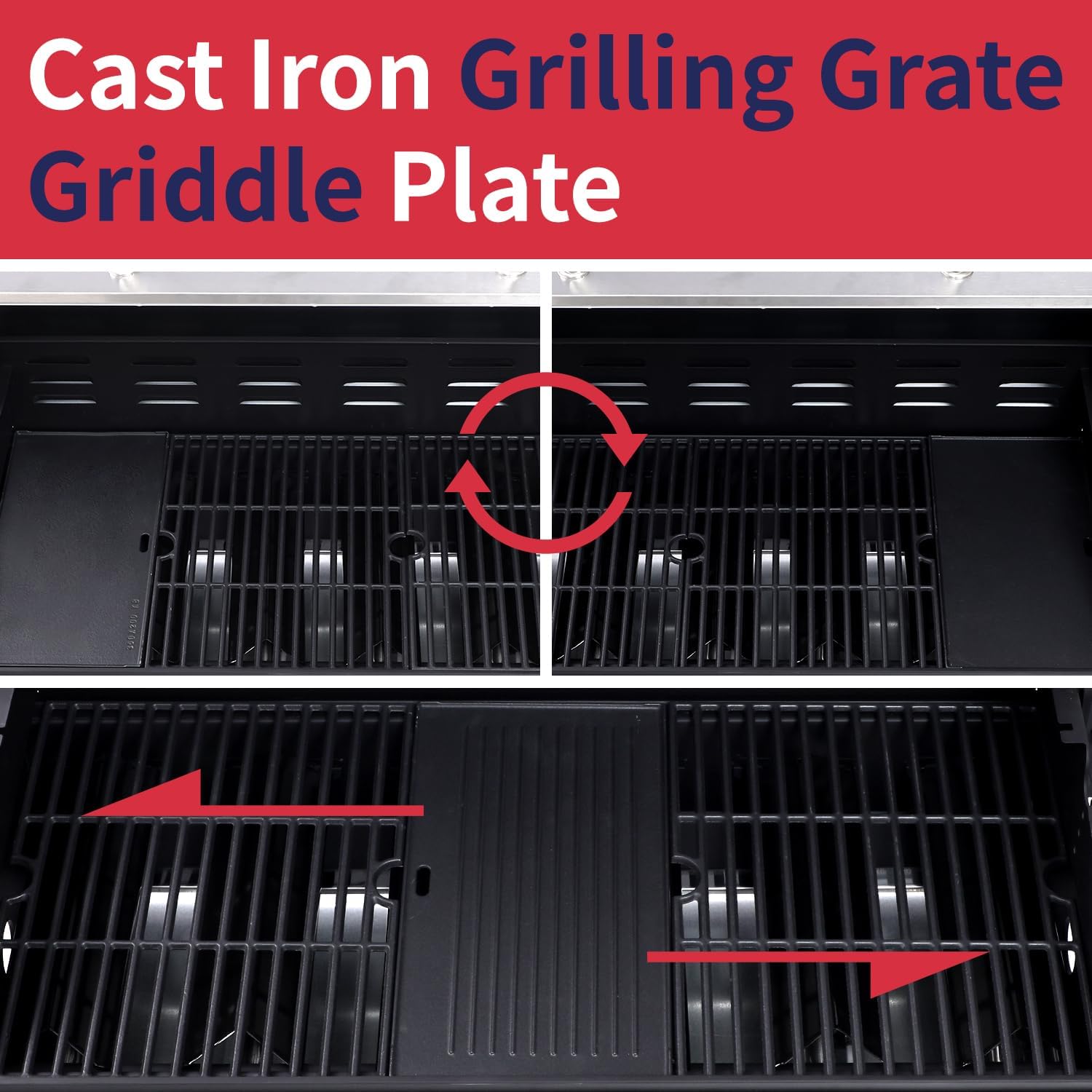 69,000 BTU 6+1 Burner Propane Gas Grill with Cast Iron Grids & Griddle Plate, Double-Wall Stainless Steel Lid – Even Heat, Easy Clean, Perfect for Backyard BBQ