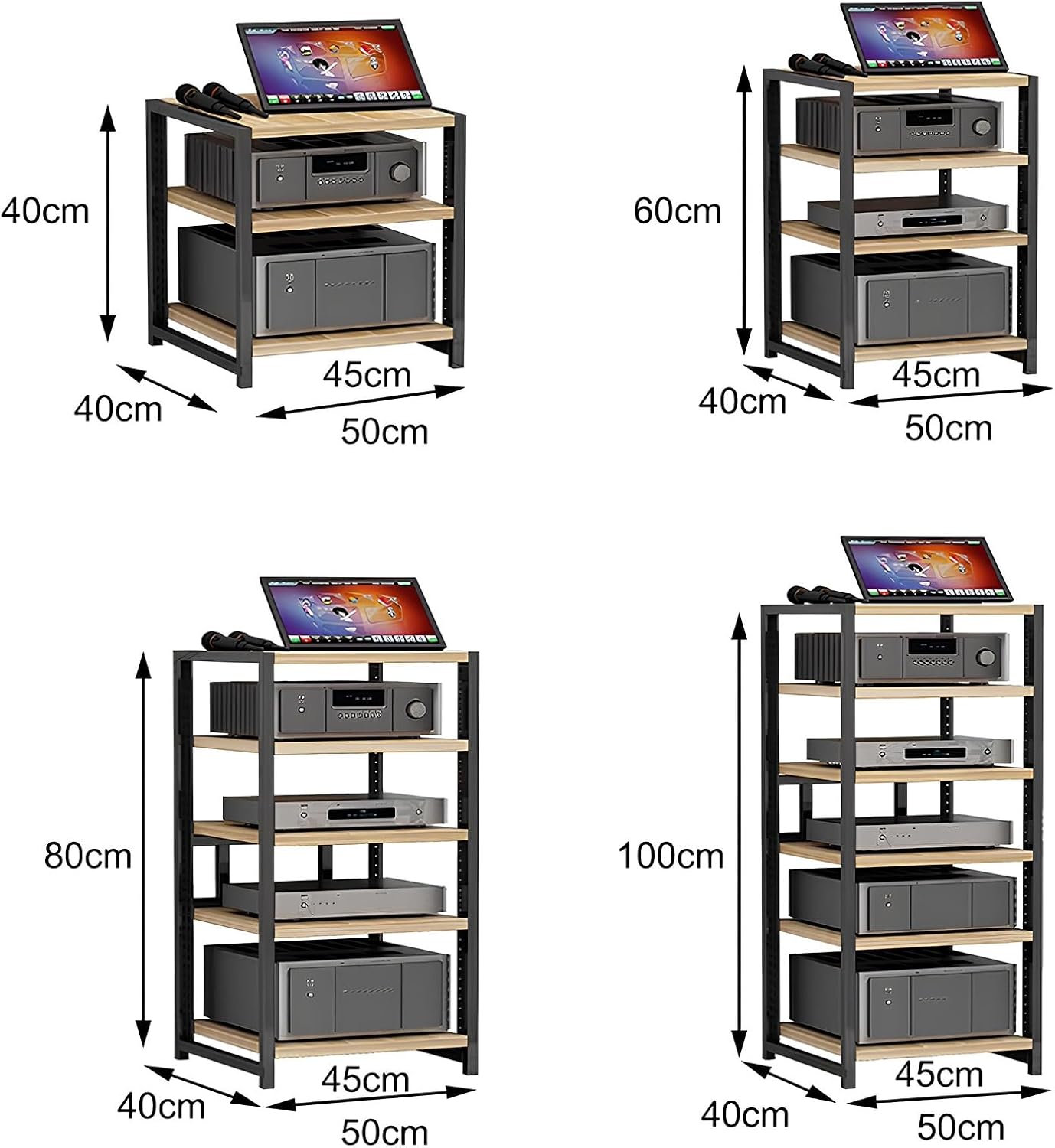 Heavy-Duty 3 Tier Audio Video Rack - Metal Frame Stereo Stand for Recording Studio, Gaming Room & Living Room - Mobile Open Design, Bianco Finish