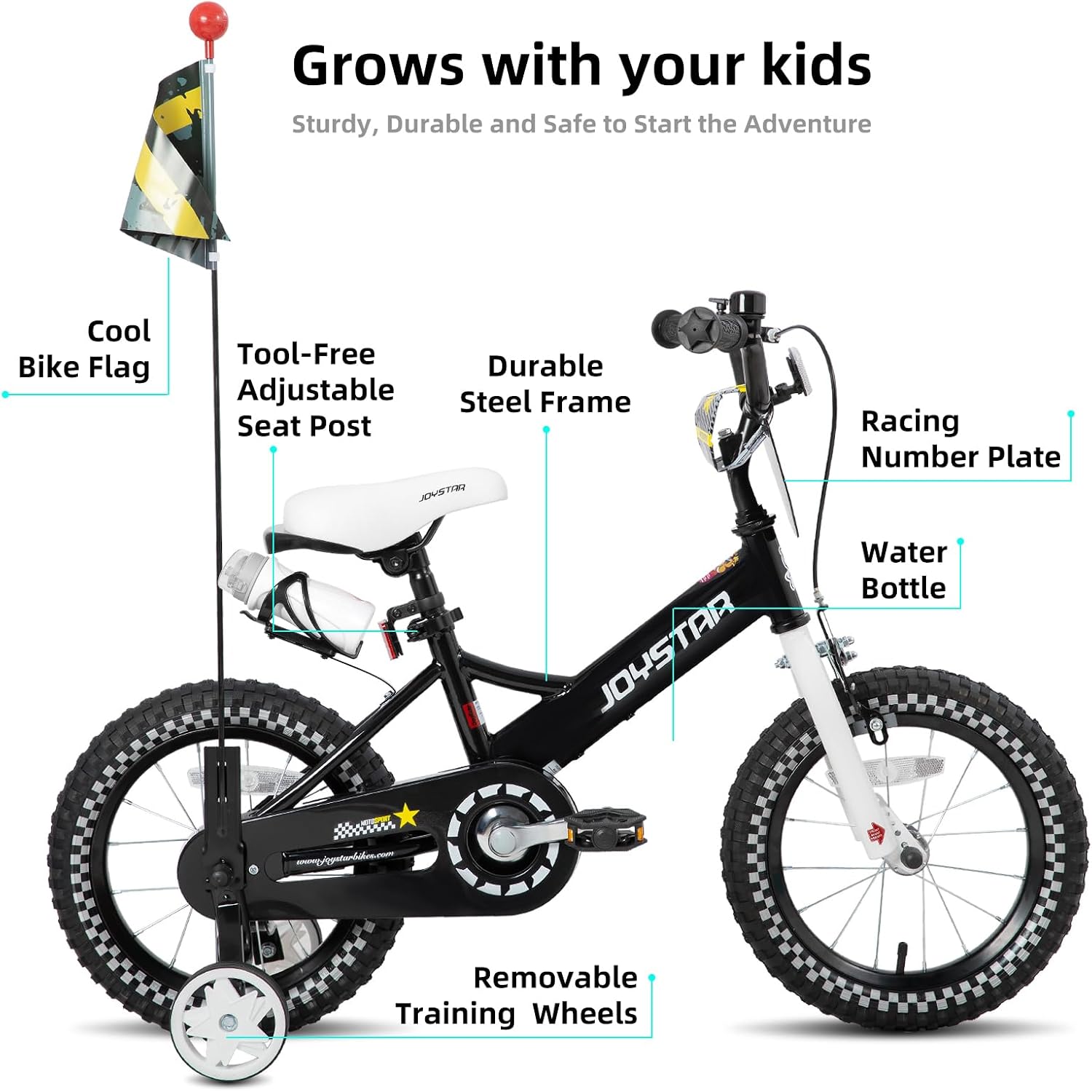 JOYSTAR Little Daisy Kids Bike for Girls Boys Ages 2-7 Years, 12 14 16 Inch Girls Bikes with Doll Bike Seat & Streamers, Boys Bike with Flag & Number Plate, Multiple Colors