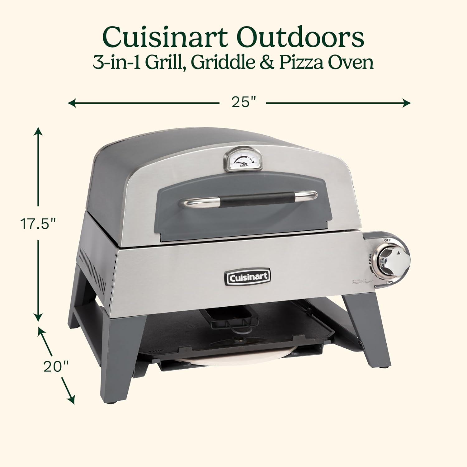 Cuisinart Portable 3-in-1 Grill, Griddle, and Pizza Oven, Perfect for BBQs