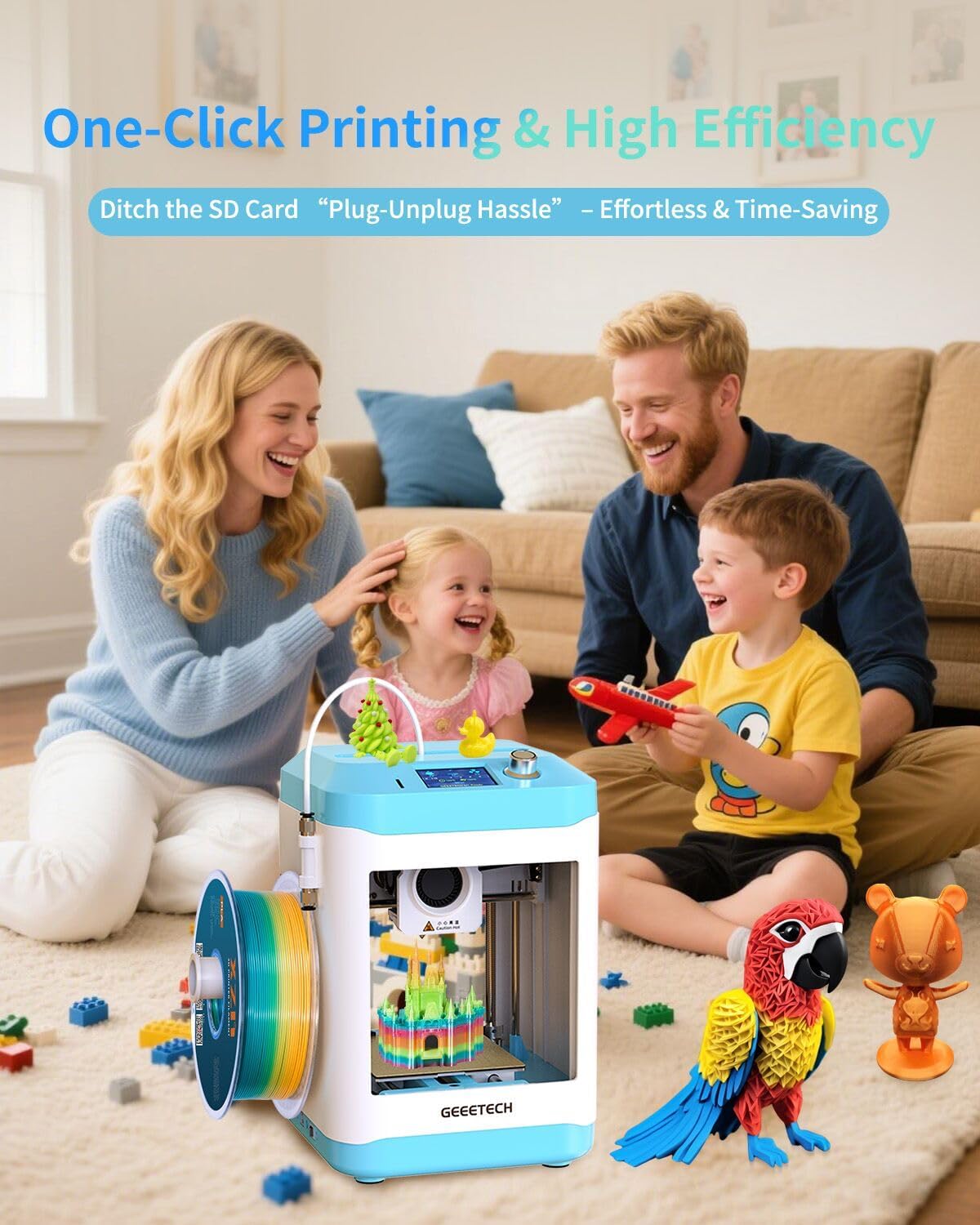 Fully Assembled Mini 3D Printer for Kids & Beginners with WiFi- Complete Starter Kit with Auto Leveling 3D Printer, 1 Roll of Filament, and SD Card, High-Speed, Fully Open Source, for Home & School