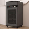 Gray Stereo Cabinet for Media Storage, Lockable Drawer & Door, AV Rack with Cable Management, Rolling Audio Stand with Adjustable Shelves (52x55x108cm) - Perfect for Home Entertainment.