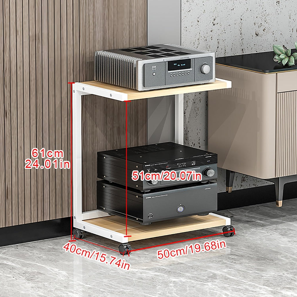 Wooden Display Cabinet with Wheels, Media Stand & Audio Rack, Corner Shelf with Storage Shelves for Game Consoles & TV Accessories, Stereo Rack Tower for Recording Room.