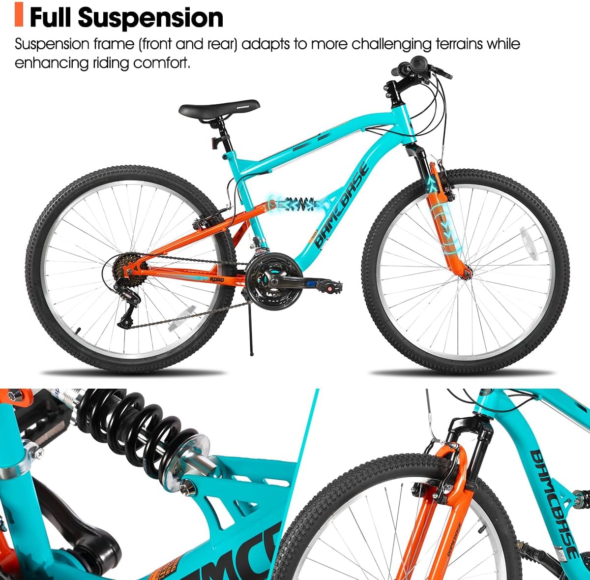 Hiland Full Suspension Mens Mountain Bike, 18 Speed, 26 Inch Wheel, Dual V Brake Bike for Men Womens Adult Bicycle