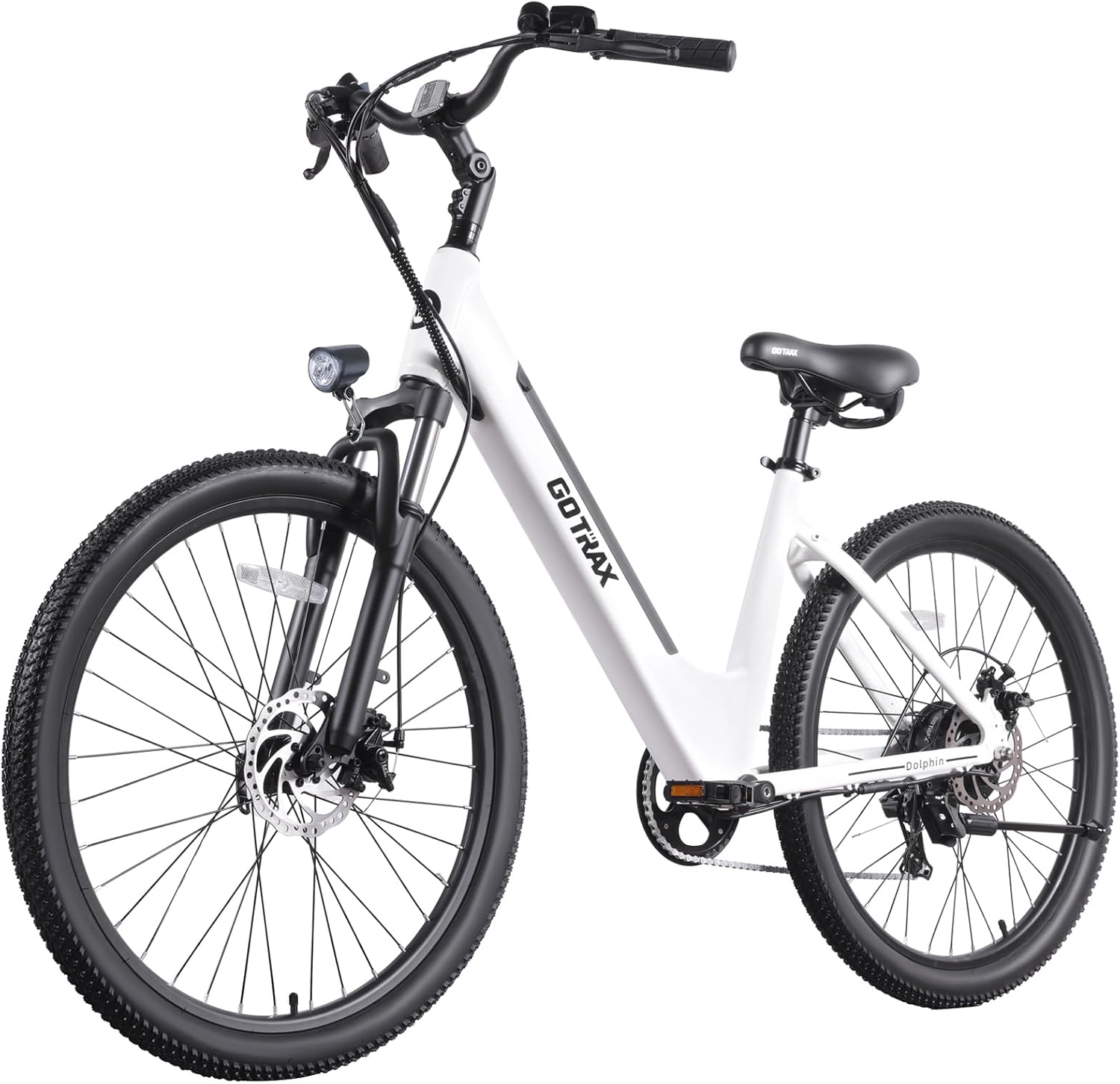Gotrax Dolphin 26' Electric Bike, Max Range 30Miles(Pedal-assist1) & 20Mph Power by Peak 500W, 5 Pedal-Assist Levels & Front Suspension, 7-Speed&Boost Mode, City E-Bike for Adult, Step-Thru Bicycle