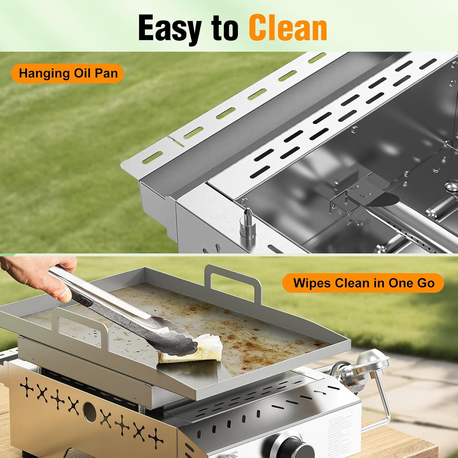 Electactic Stainless Steel Tabletop Grill,18 Inch Portable Propane Grill Griddle with Handle,8000 BTU Flat Top Grill for Camping, Outdoor & Tailgating Barbecue