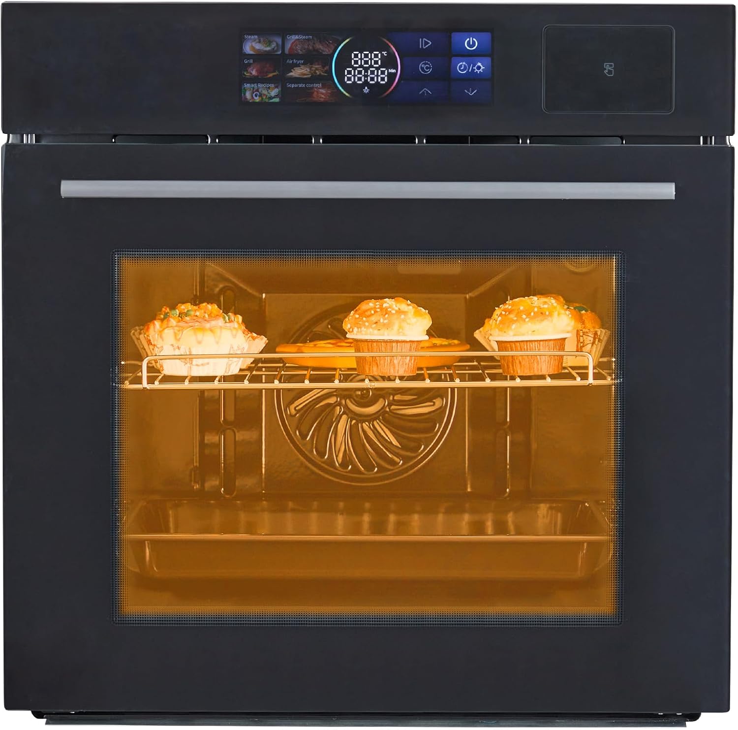 GarveeHome Single Wall Oven 24 in, Built-in Electric Ovens with Steam&Grill&Air Frying Mode, 3000W, 240V, 2.5Cu.ft Convection Built-in Oven, Stainless Steel, Colorful Touch Screen
