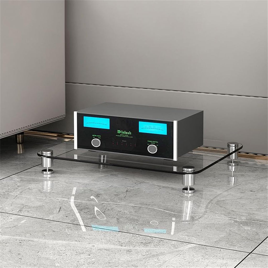 1/2/3/4 Tier Stereo Rack AV Media Stand with Tempered Glass Shelves, Audio Rack Tower CD Record Player Stereo Receiver AV Equipment Cabinet Display Stand,Clear,1 Tier