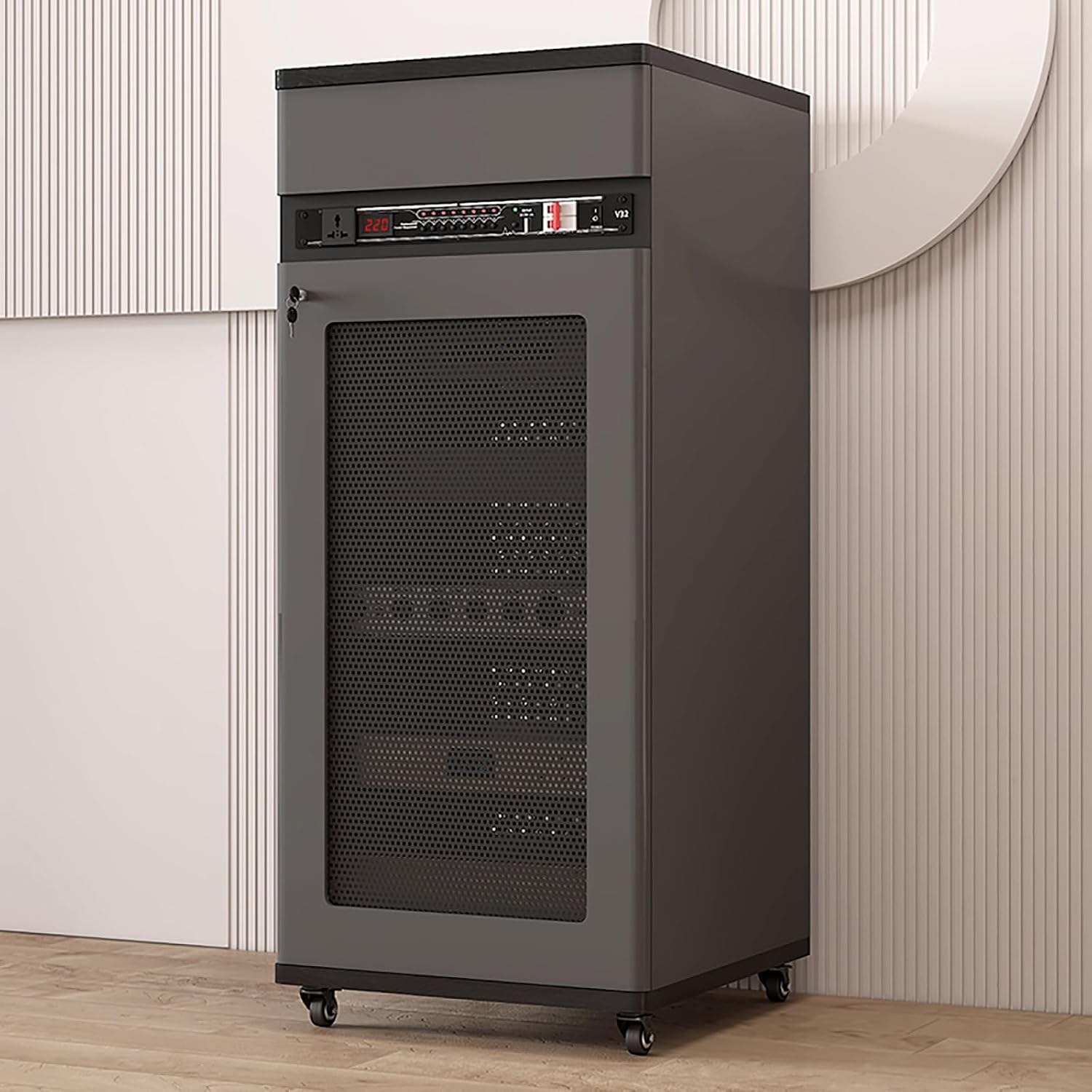 Media Storage Cabinet with Rack, Console Cabinet for DVD Players & Game Consoles, Audio Tower Organizer, DVD Display Unit, Gray, 52x55x126cm - Perfect for Home Entertainment