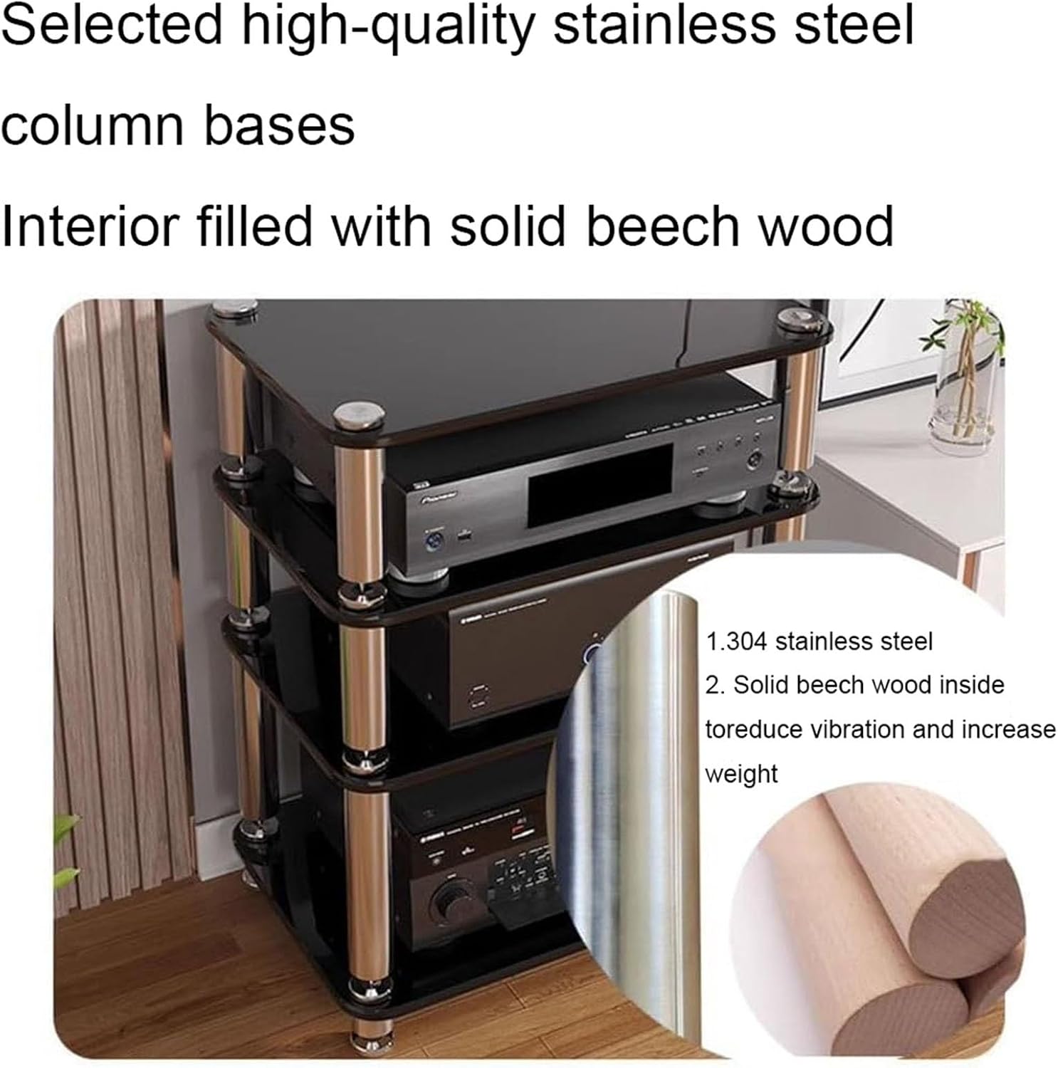 1/2/3/4-layer HiFi Audio Cabinet HiFi Stand Record Player MDF Stand, Audio Rack with Shock-Absorbing Feet Power Amplifier Shelf Equipment Cabinet, D,60 * 48 * 10cm(1Tier)