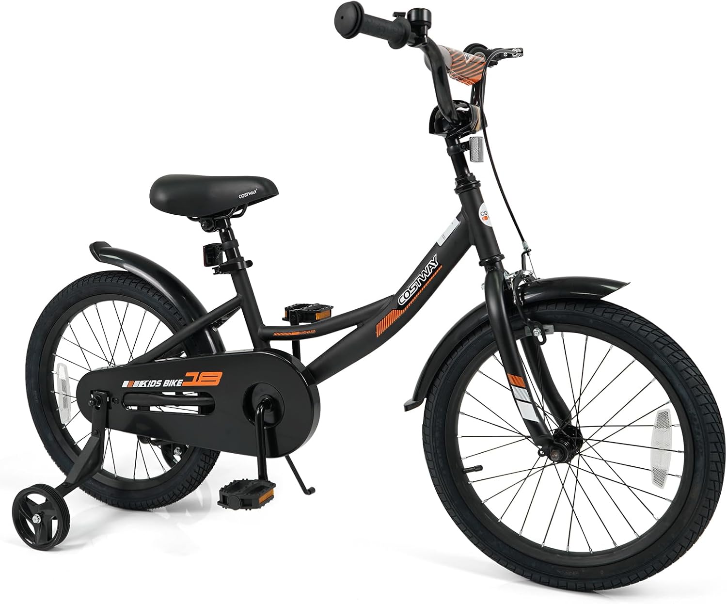 COSTWAY Kids Bike, 18 Inch Toddler Bicycle with Removable Training Wheels, Dual Brakes, Adjustable Seat & Handlebar Height, Girls & Boys Bikes for 3-8 Years Old (Black,18 Inch with Kickstand)
