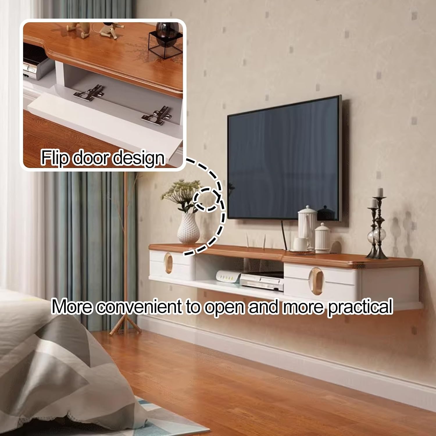Floating TV Cabinet with Drawers, Wall Mounted Media Equipment Storage Stand, Modern Audio Visual Entertainment Equipment Console, Suitable for TVs Above 32 Inches (Color : White, Size : 11