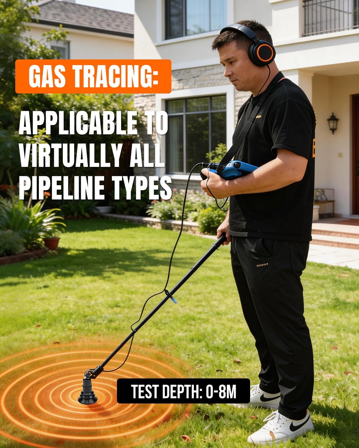 Underground Water Leak Detector Tracer Gas Detector Water Pipe Leakage Detection with Touchscreen Headphone Carrying Case 8m Depth - L9000