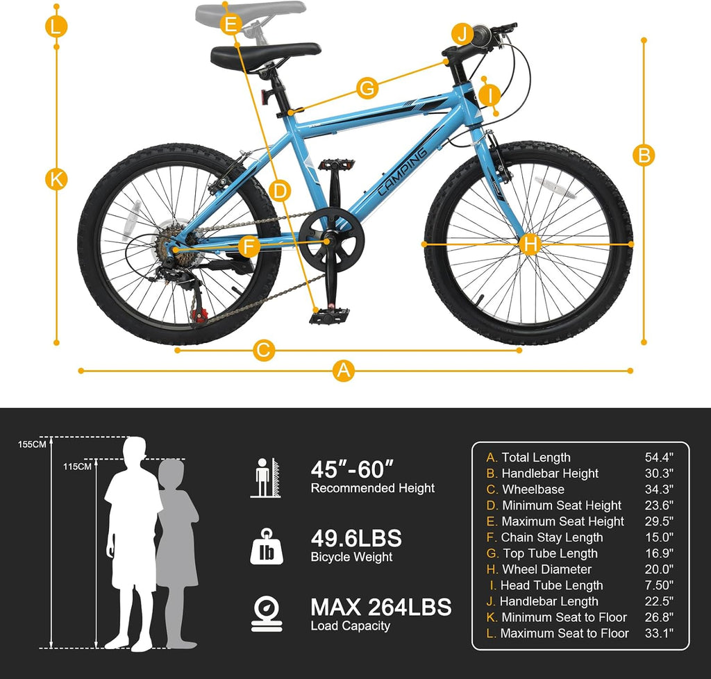 CamPingSurvivals 20/24/26 Inch Mountain Bike for Men/Women, Adult Bicycle with Professional 7 or 21 Speed Shifting, Double Shock Effect, Comfort Saddle and Pretty Look