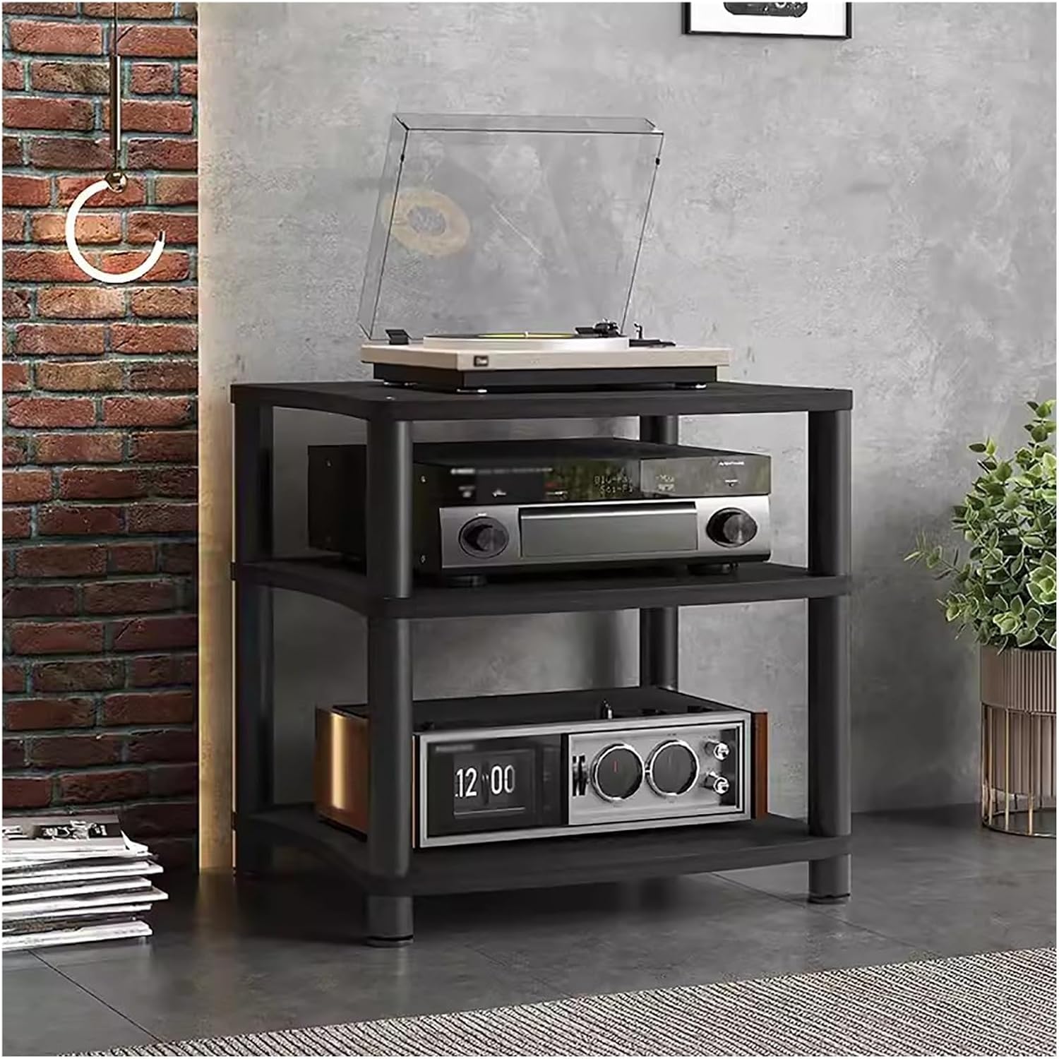 Stereo Stands for Small Spaces/Living Room/Bedroom/Home, 1/2/3/4-tier Wooden & Metal Av Component Media Stand Stereo Cabinet, Heavy Duty Audio Equipment Rack, Black-3 Tier