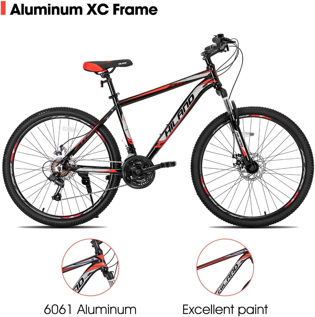 HH HILAND 26'' Mountain Bike, 3 6 Spokes, 21 Speeds Drivetrain, Aluminum Frame 26 Inch Wheels, Disc-Brake Bike for Men Women Men's MTB Bicycle