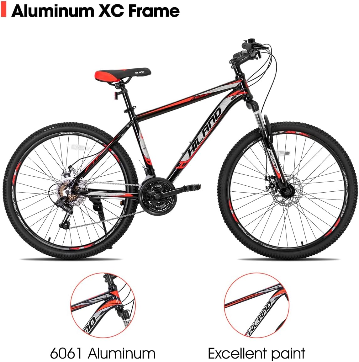 HH HILAND 26'' Mountain Bike, 3 6 Spokes, 21 Speeds Drivetrain, Aluminum Frame 26 Inch Wheels, Disc-Brake Bike for Men Women Men's MTB Bicycle