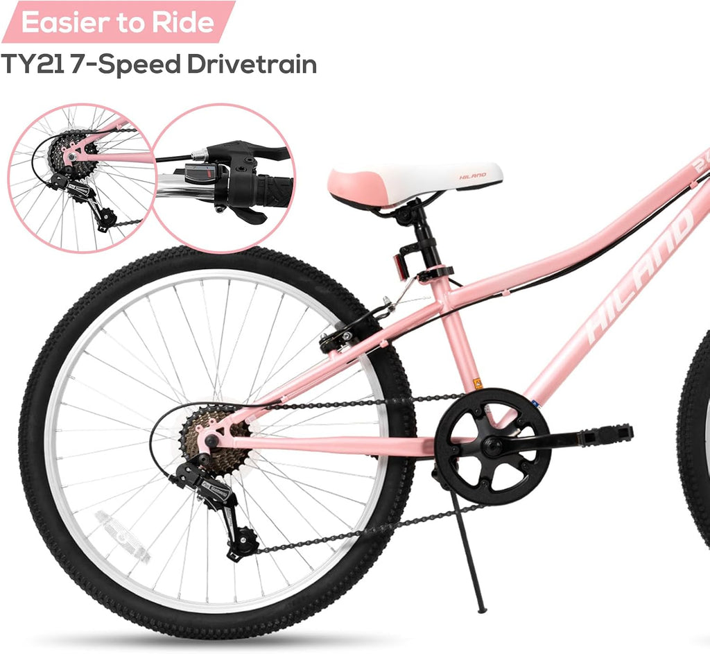 Hiland 20 24 Inch Mountain Bike for Kids Age 5 + Year Old, Front Suspension Fork Kids' Bicycles for Boys Girls Multiple Colors