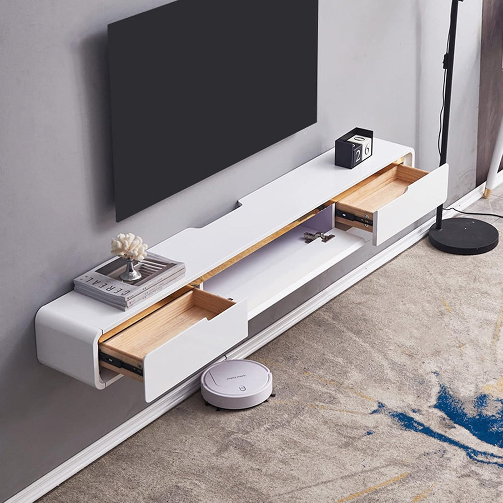 FPIGSHS Floating TV Stand - Wall Mounted Media Console with 2 Drawer,White Floating Entertainment Center TV Cabinet,Wall Mounted Audio/Video Shelf for Home Living Room Office (A, 180cm/70.86in)