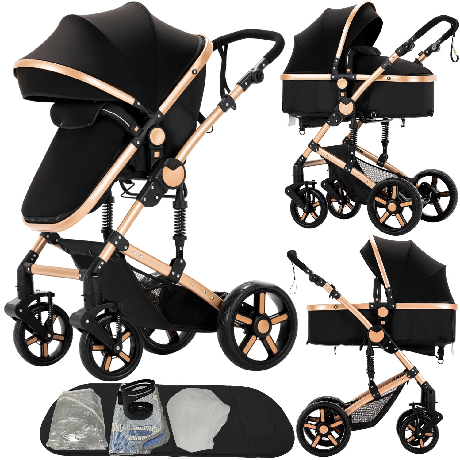 Nine point nine 2 in 1 Baby Stroller, Reversible Convertible Infant Stroller of One-Click Folding, Newborn Travel Strollers Toddler Standard Pram Carriage (2US588-BG)