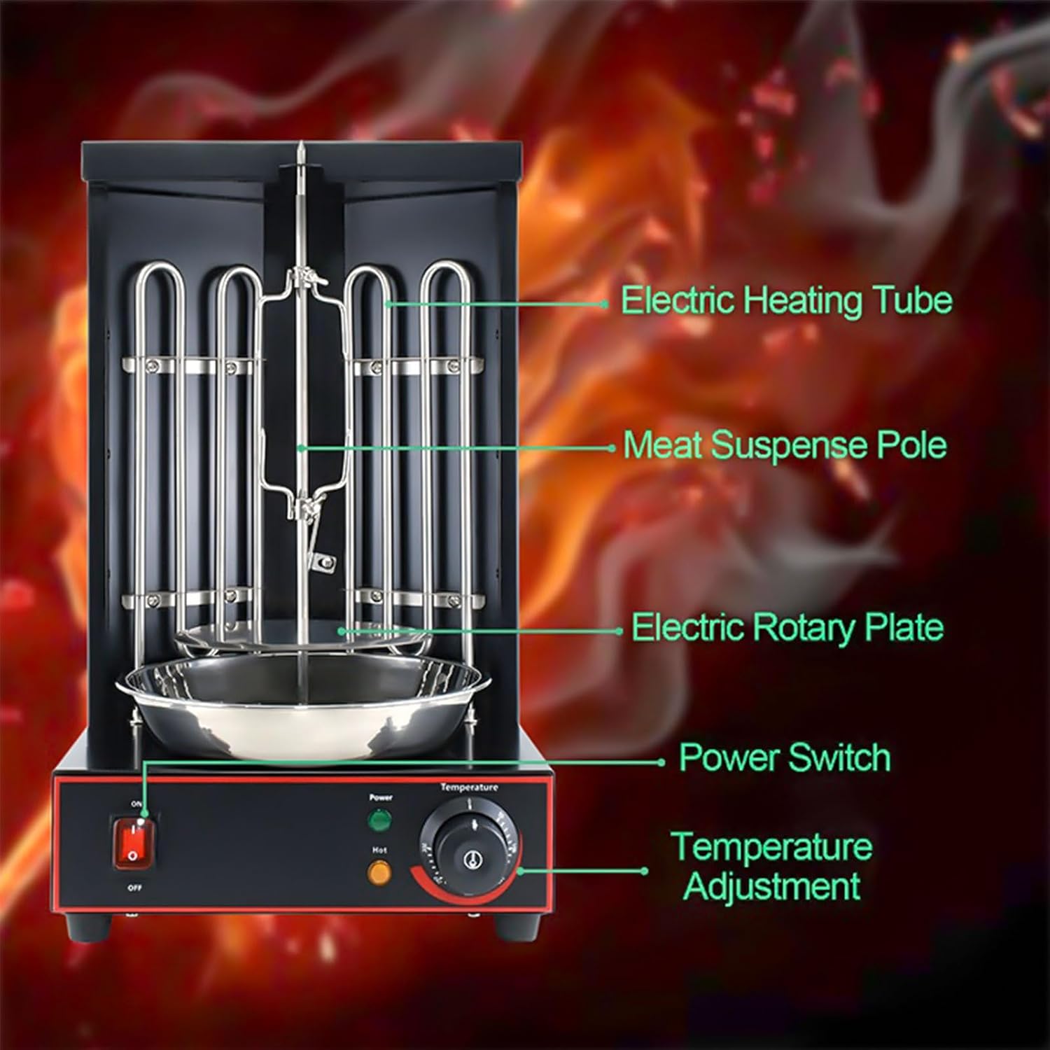 Electric Vertical Rotisserie Shawarma Broiler Kebab Grill Machine Al Pastor Rotating Grill with Temperature Chime,(Patented Product)