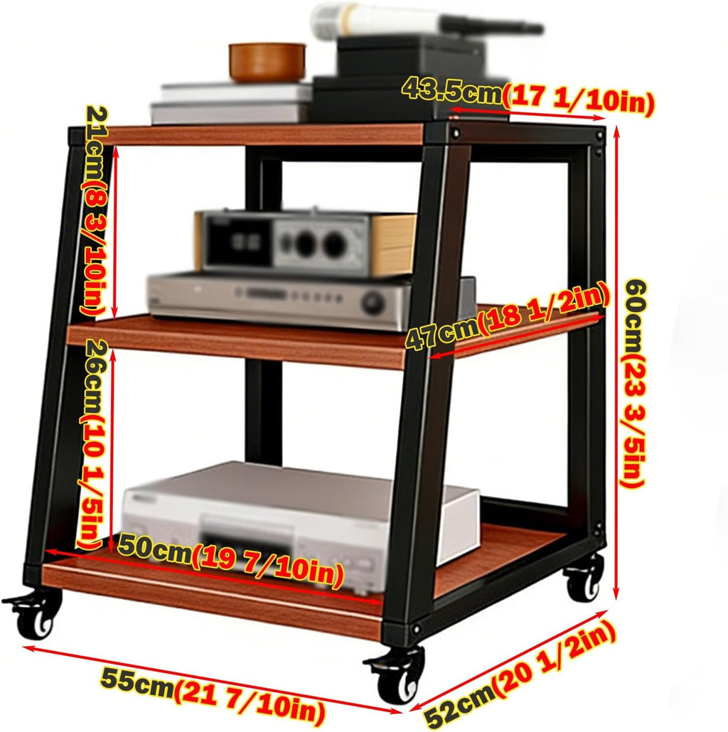 YLLFFLL Heavy Duty Stereo Rack System Cabinet with Casters, 2 3 4 5 Tier Audio Component Racks Tower Media Stereo Stand Equipment Shelf, Hi Fi Stands for Home(#2,3 Shelf)
