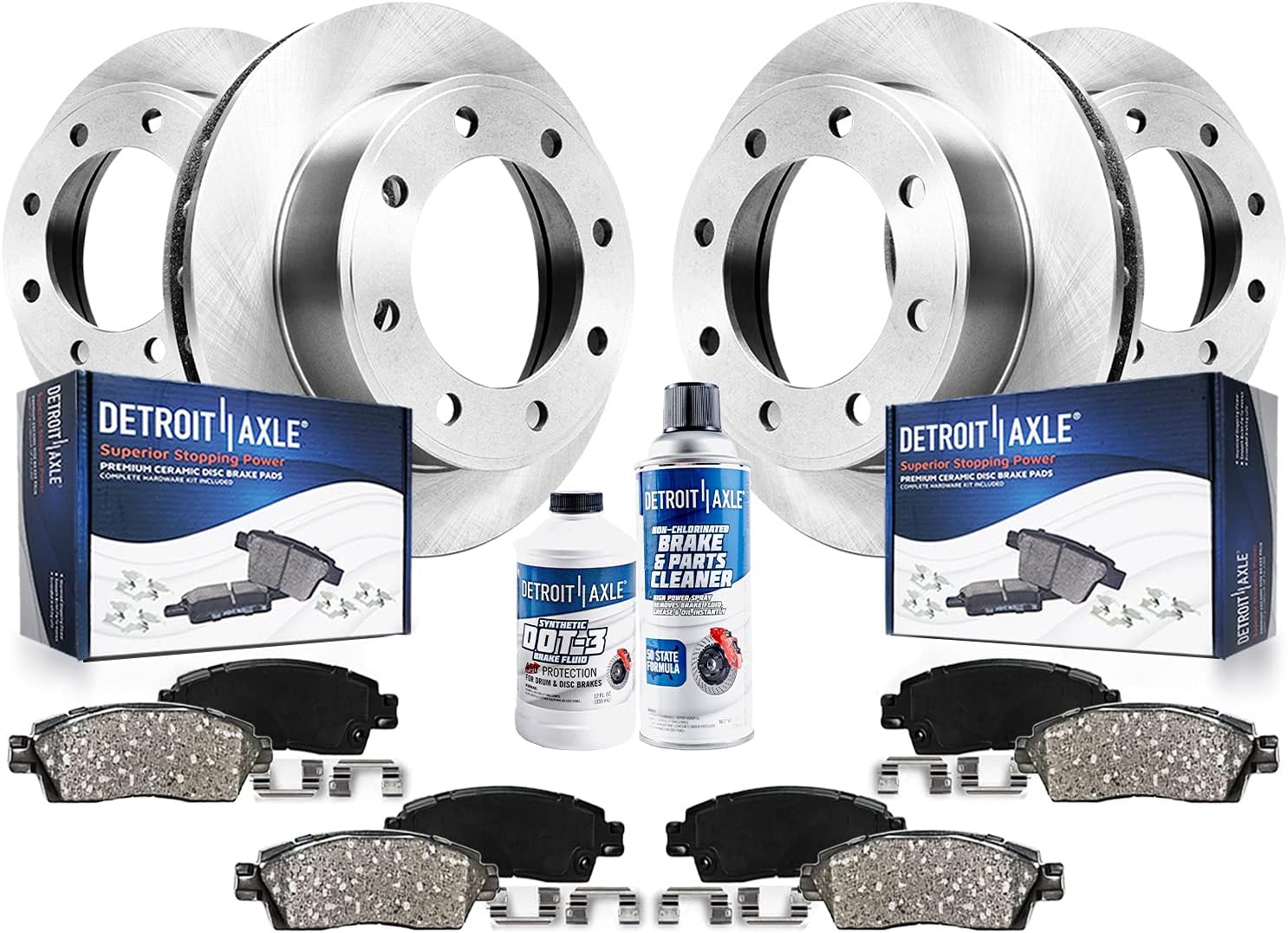 Detroit Axle - Brake Kit for 2003-2010 Chevy GMC Express Savana 2500, 2005 Savana 3500, 2006-2008 2011-2014 Express Savana 3500, Front Rear Disc Brake Rotors Ceramic Brake Pads