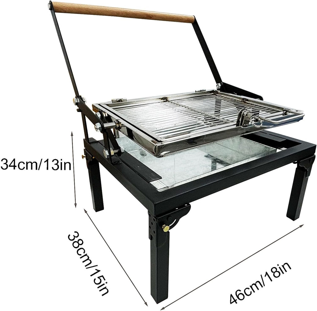 Rotating BBQ Grill, Foldable Flipping Charcoal Grill with 360 Degree Rotating Cooking Grille, Cooking Grill with Adjustable Tray, Suitable for Outdoor Camping Picnicking Backyard Garden Parties