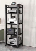 SRNSAEB Audio Equipment Rack Cabinet Media Shelf, Audio Video Media Stand Cabinet with 4 Shelves Height Adjustable Modern AV Cabinet with Brake Wheel, 160cm/ 63inch Height(5-Tier)