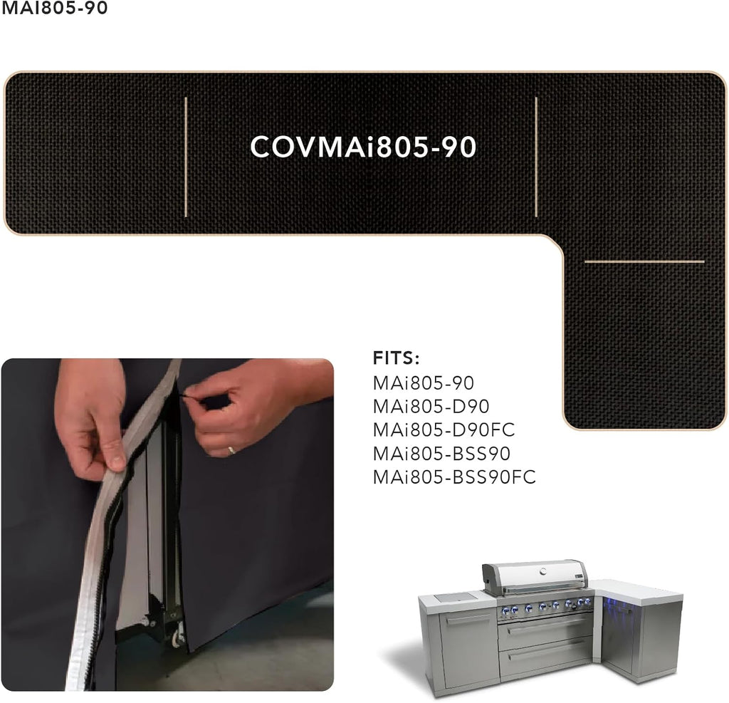 Mont Alpi COVMAi805-90 Heavy Duty All Weather Water Resistant 94' x 50' Full Black Grill Cover for MAi805-90 MAi805-D90 MAi805-BSS90 MAi805-D90FC MAi805-BSS90FC Stainless Steel Outdoor Kitchen Islands