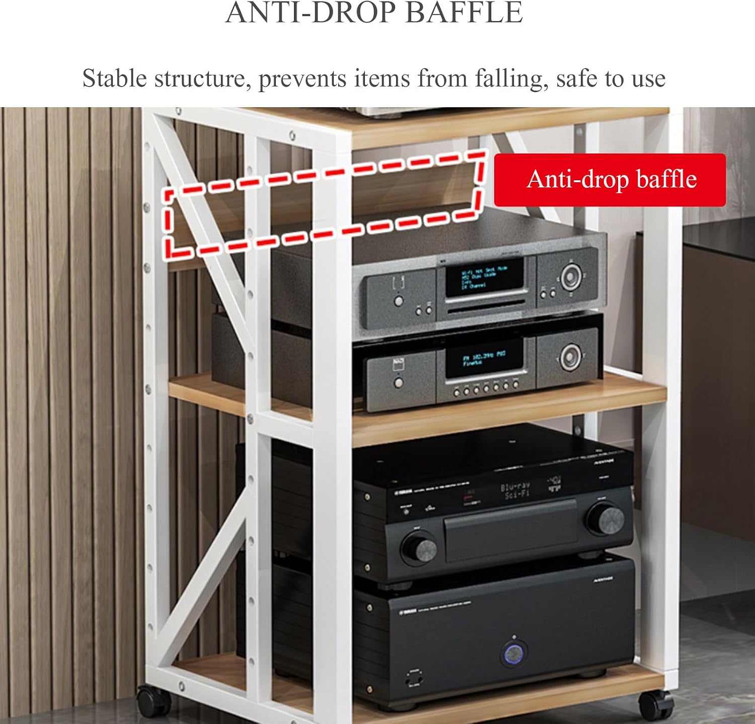 Modern AV Media Stand, Heavy Duty Hifi Audio Component Stand Corner Tv Entertainment Stereo Cabinet Amplifier Rack Shelf Rolling Projector Cart, Office Home Theater Video Rack DVD Record Player Stan