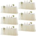 Wish Care 6 Pack Light Champagne Tulle Tablecloth for 6 Foot Rectangle Tables Ruffle Stretch Fitted Table Cloth Tutu Skirt Wrinkle Free Table Cover for Party Wedding Birthday Banquet Cake Tables Decor