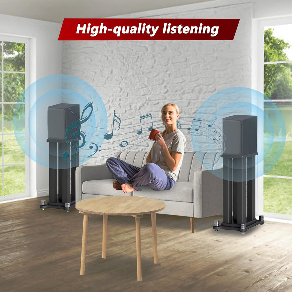 A Pair of Speaker Stands, Heavy Duty Speaker Stand Holds Bookshelf/Satellite/Large Speaker, Vibration-Absorbing MDF Design, 1.96×1.96in Metal Column Support,Holds 88lbs Speaker (Black, 11.8in)